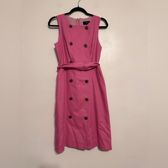 J. Crew Double Breasted Linen Belted Sheath Dress Barbie Pink size 6 - Picture 3 of 8